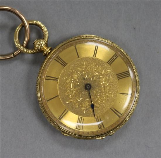 A continental 18ct gold fob watch, with Roman dial.